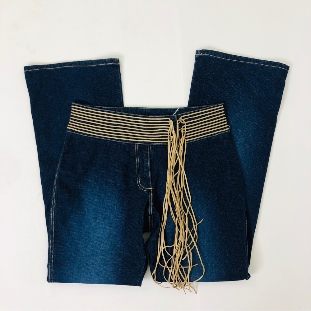 Vintage 90s High Rise Fringe Belted Flare Jeans